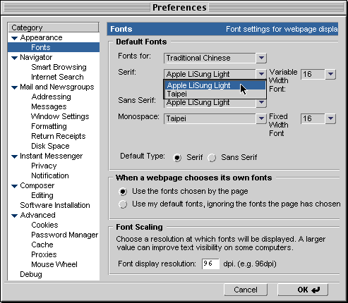 Netscape 6 Preferences
