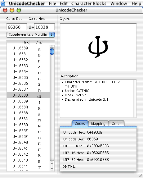 Screen shot of UnicodeChecker
